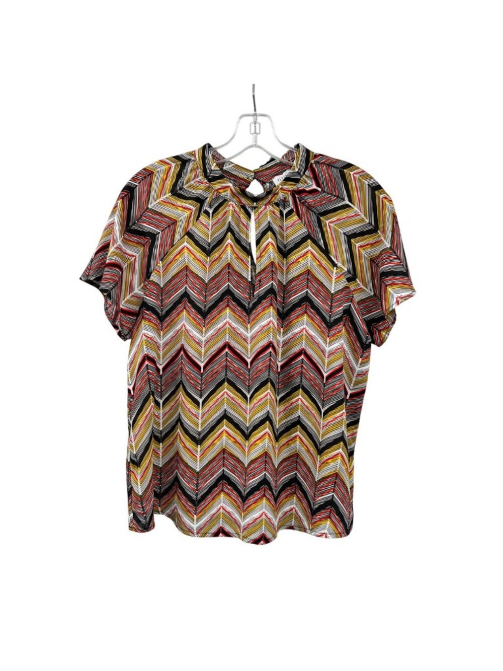 Peyton Jensen Womens Chevron Top Short Sleeve Keyholes Colorful Size Small